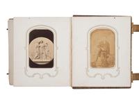 [EARLY PHOTO] CDV album incl. image of Lincoln's elk-horn chair, with photo of Buffalo Bill's boots
