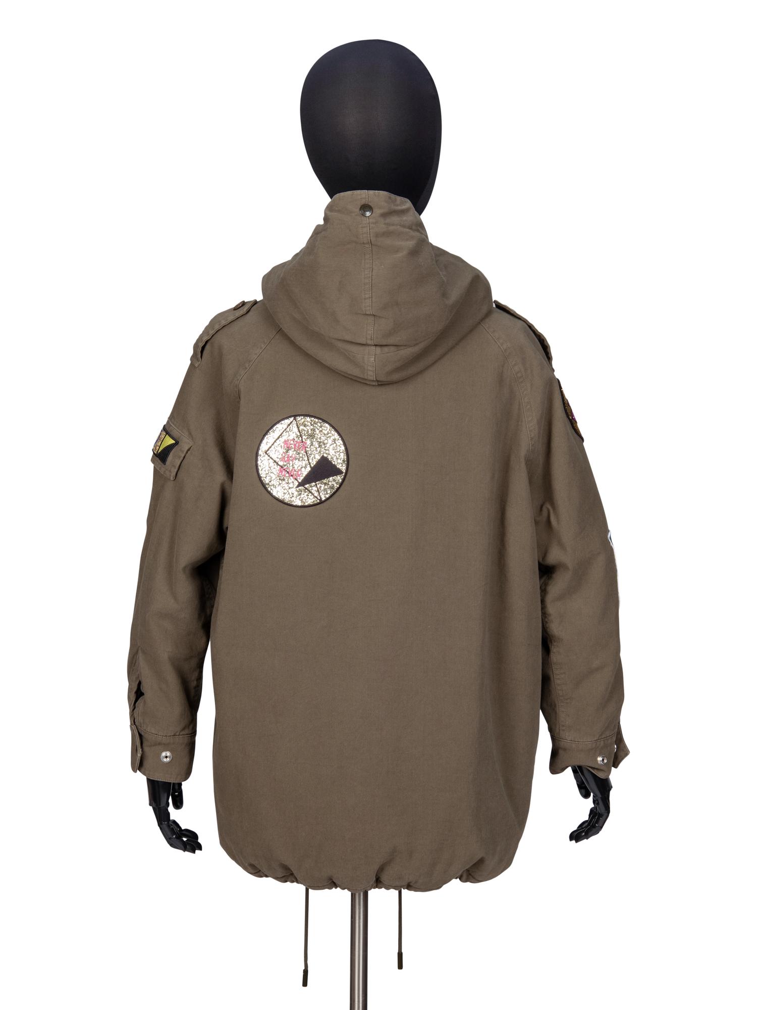 SAINT LAURENT, HOODED PARKA WITH PATCHES