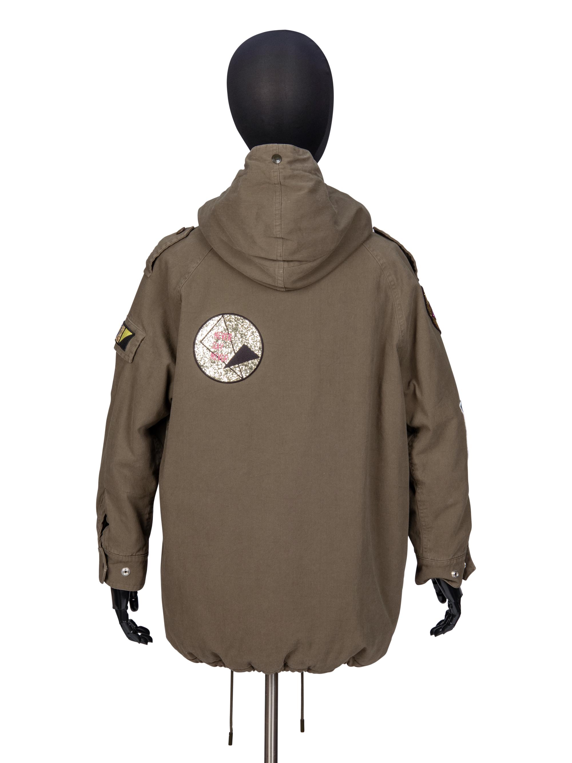 SAINT LAURENT, HOODED PARKA WITH PATCHES