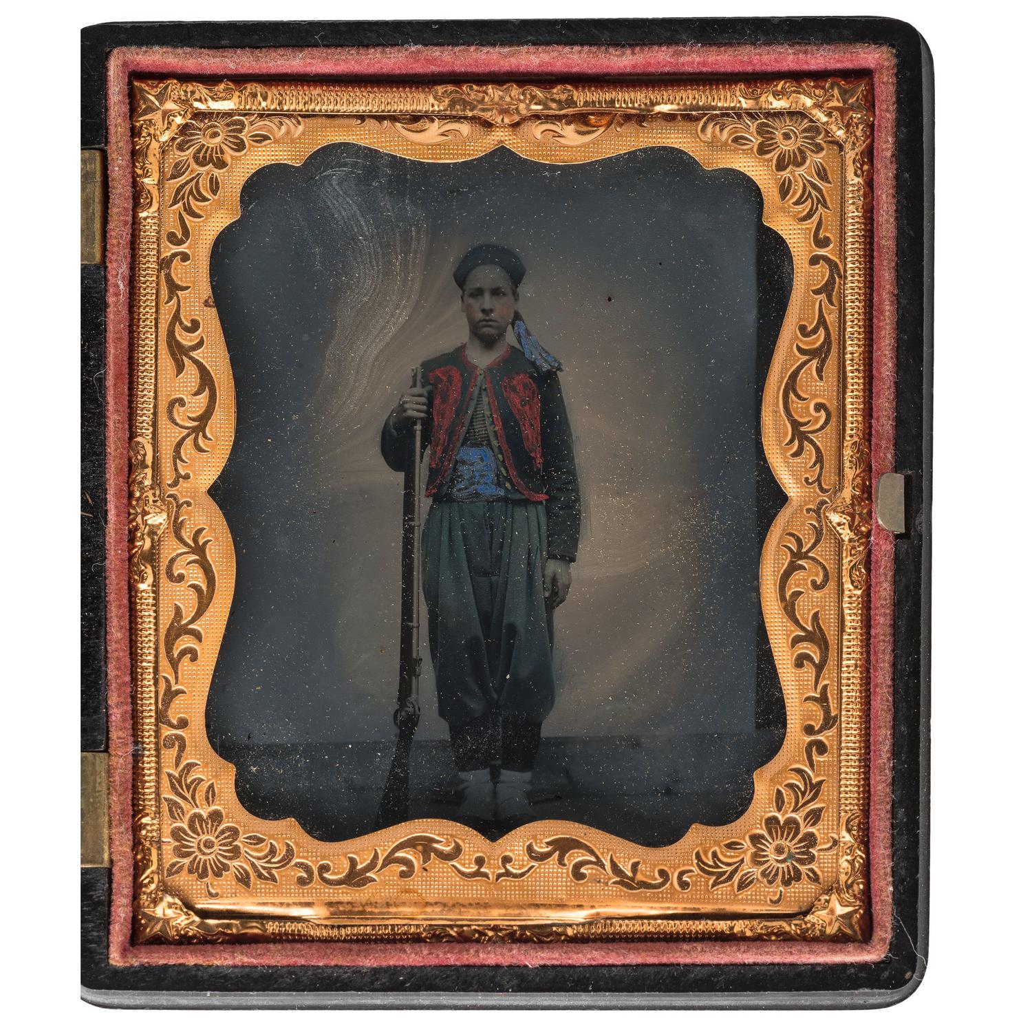Sixth Plate Civil War Tintype of an Armed Zouave