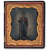 Sixth Plate Civil War Tintype of an Armed Zouave