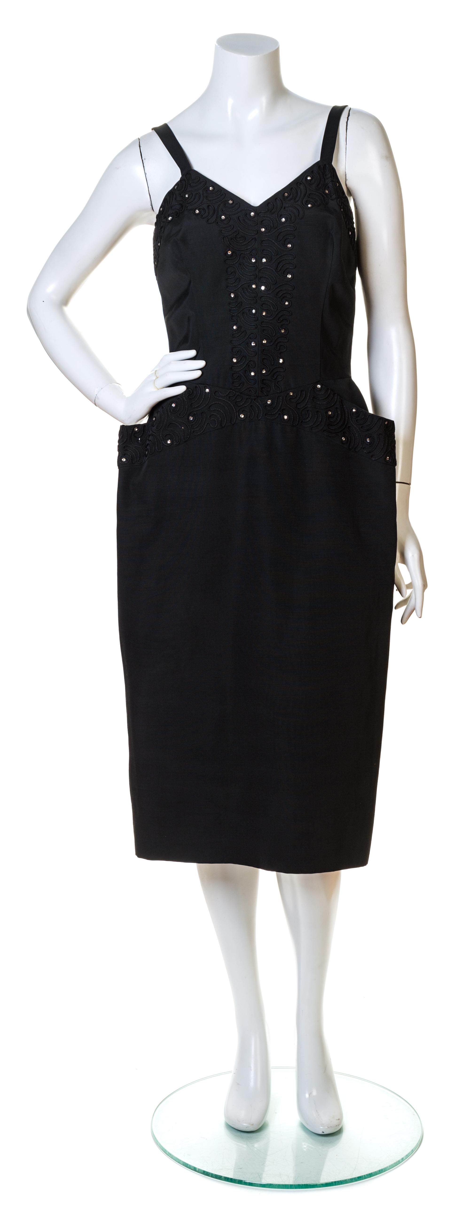 A Lilli Diamond Black Silk Dress and Coat Ensemble, No size.