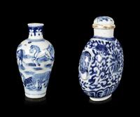 Two Large Blue and White Porcelain Snuff Bottles