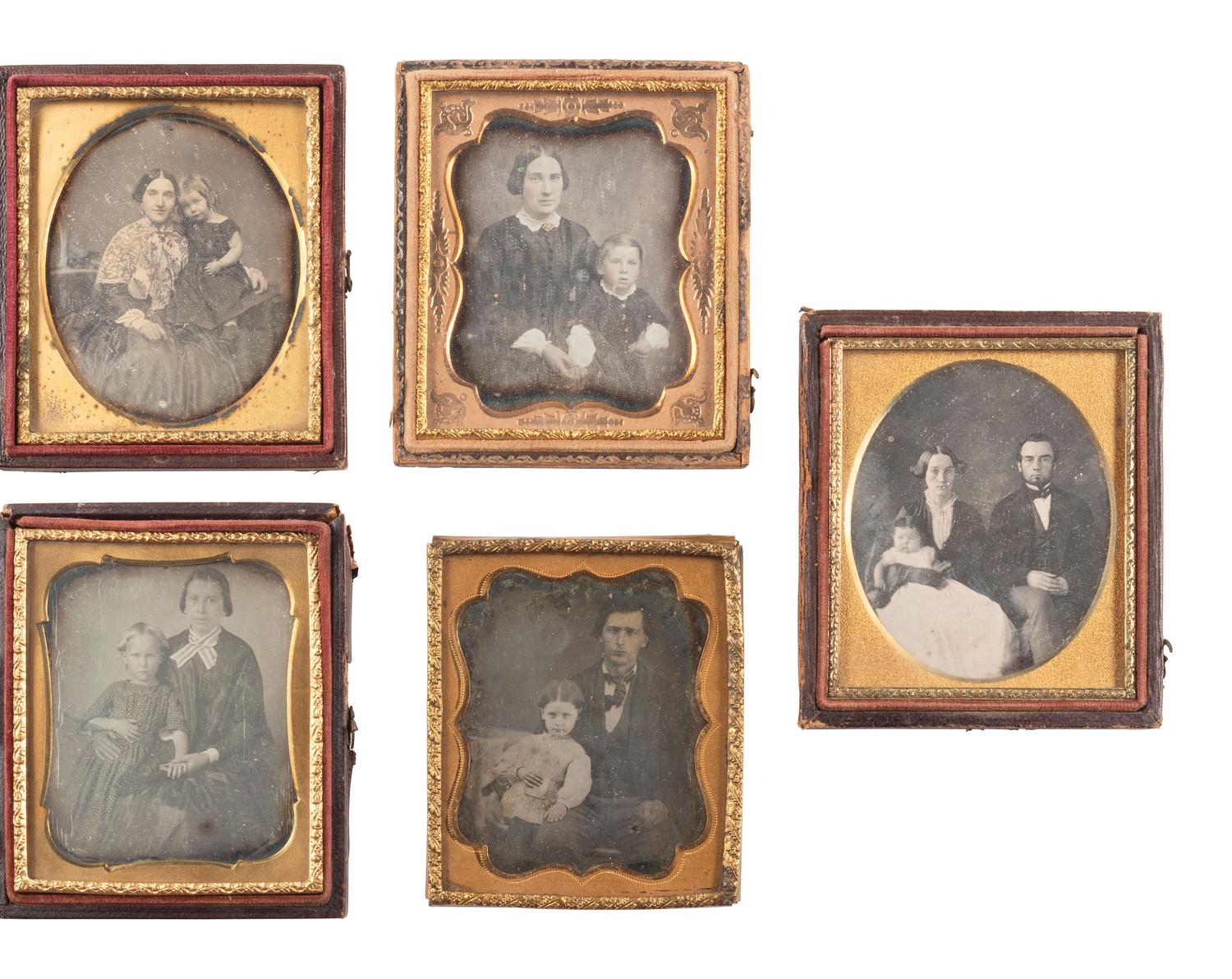 [EARLY PHOTOGRAPHY]. 20 sixth plate daguerreotypes of parents and children.