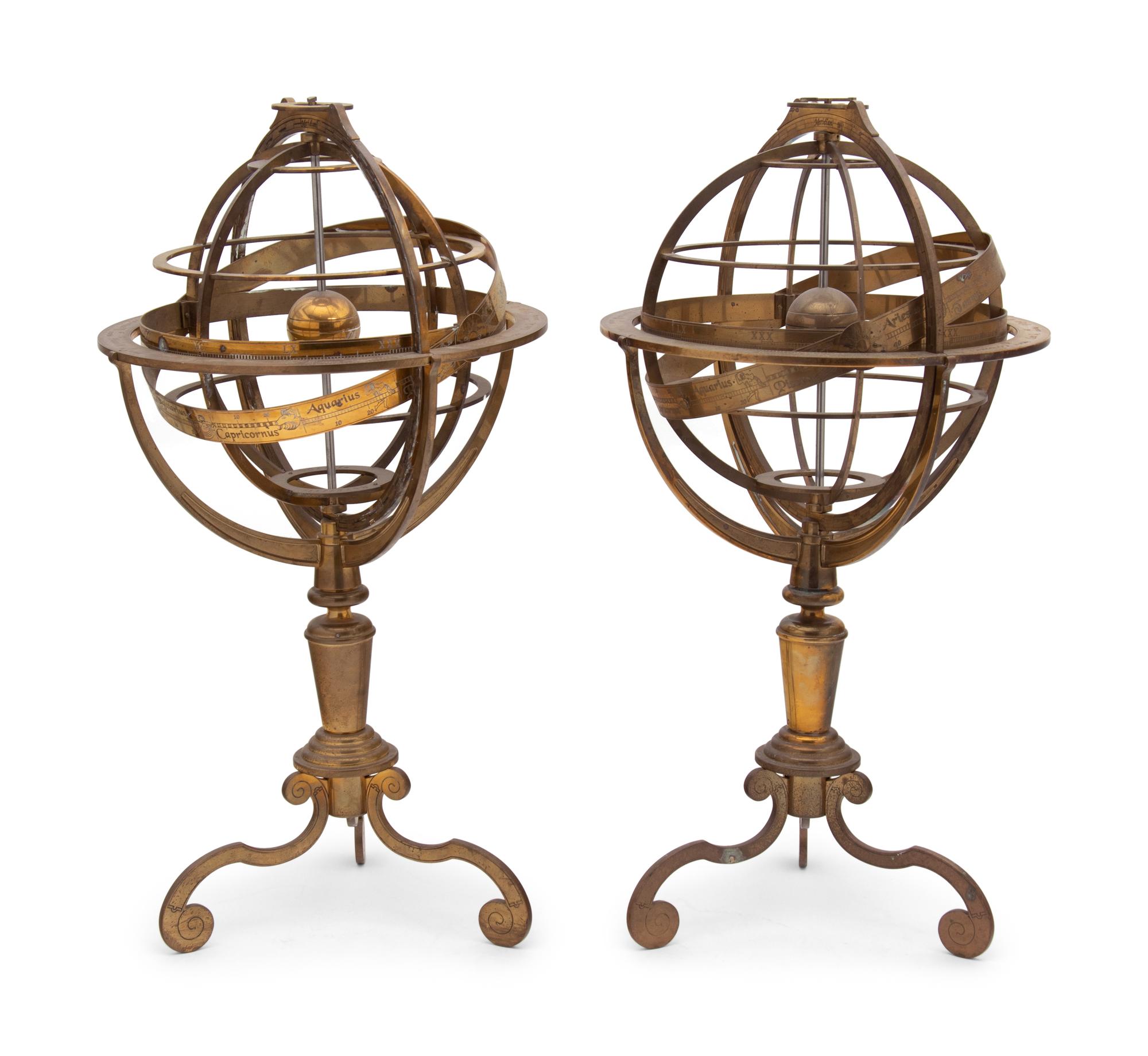 Two English Brass Armillary Spheres