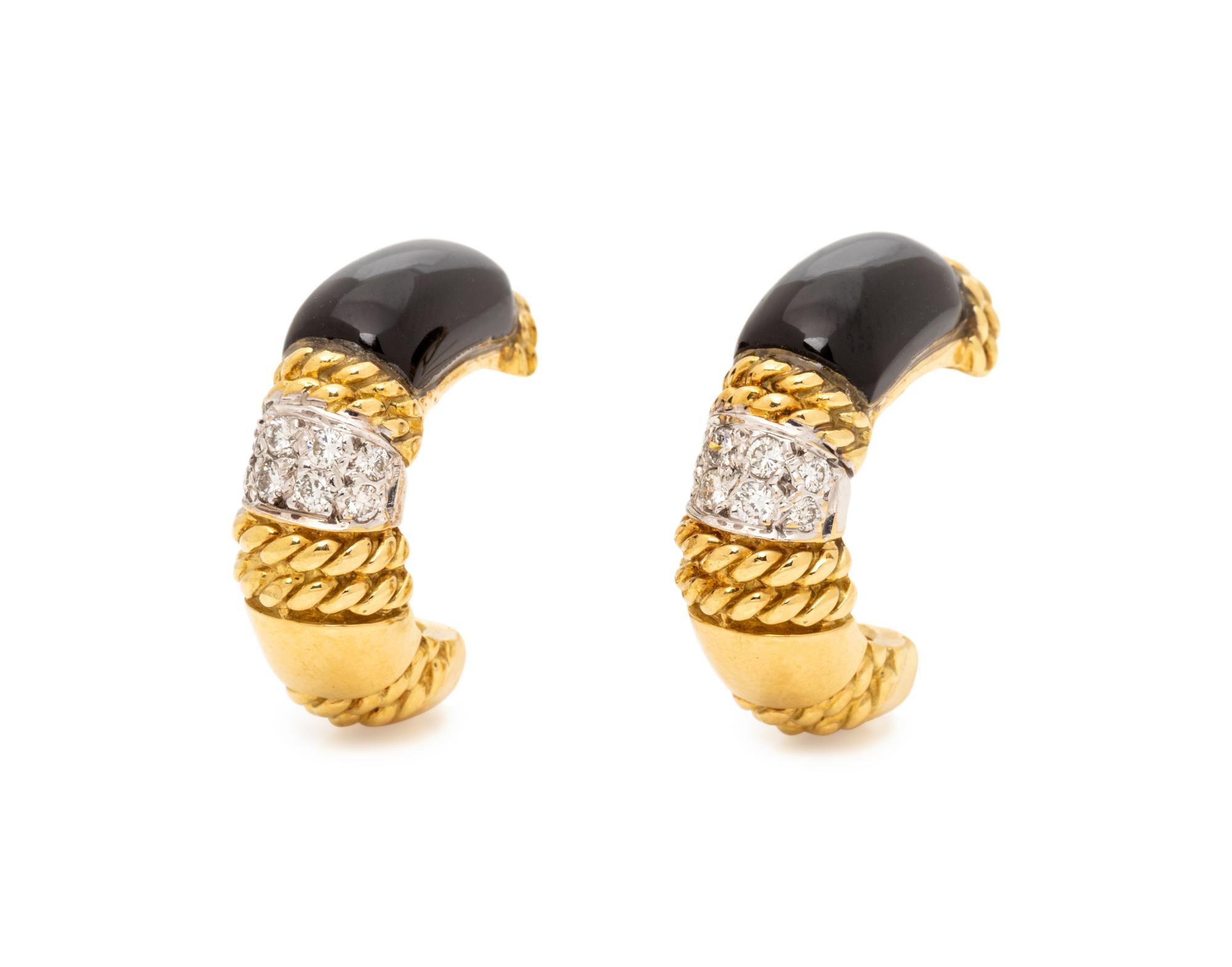 CASSIS, YELLOW GOLD, ONYX AND DIAMOND EARCLIPS