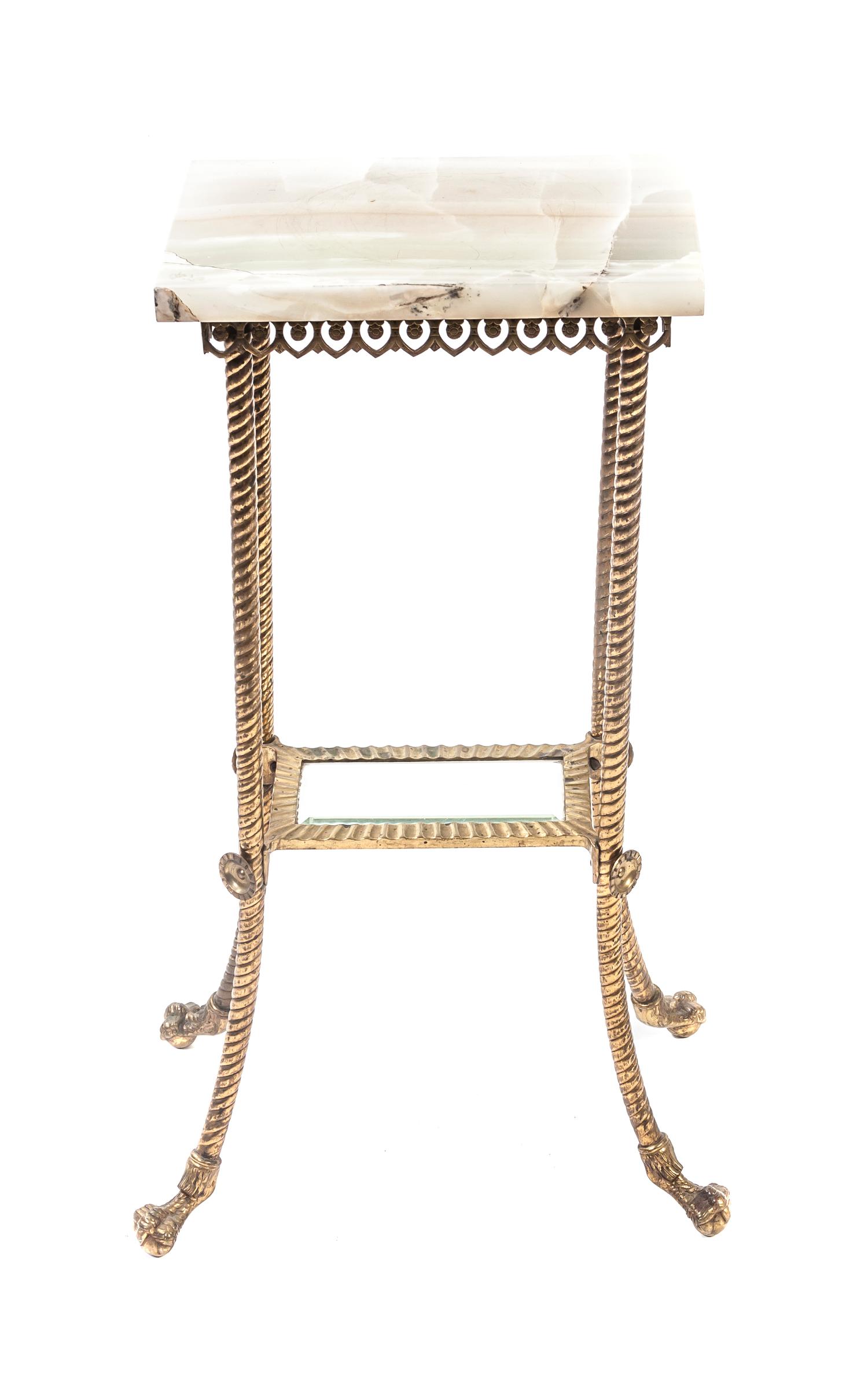 A Victorian Brass and Onyx Pedestal Table, Height 30 1/2 x width 14 x depth 12 inches.