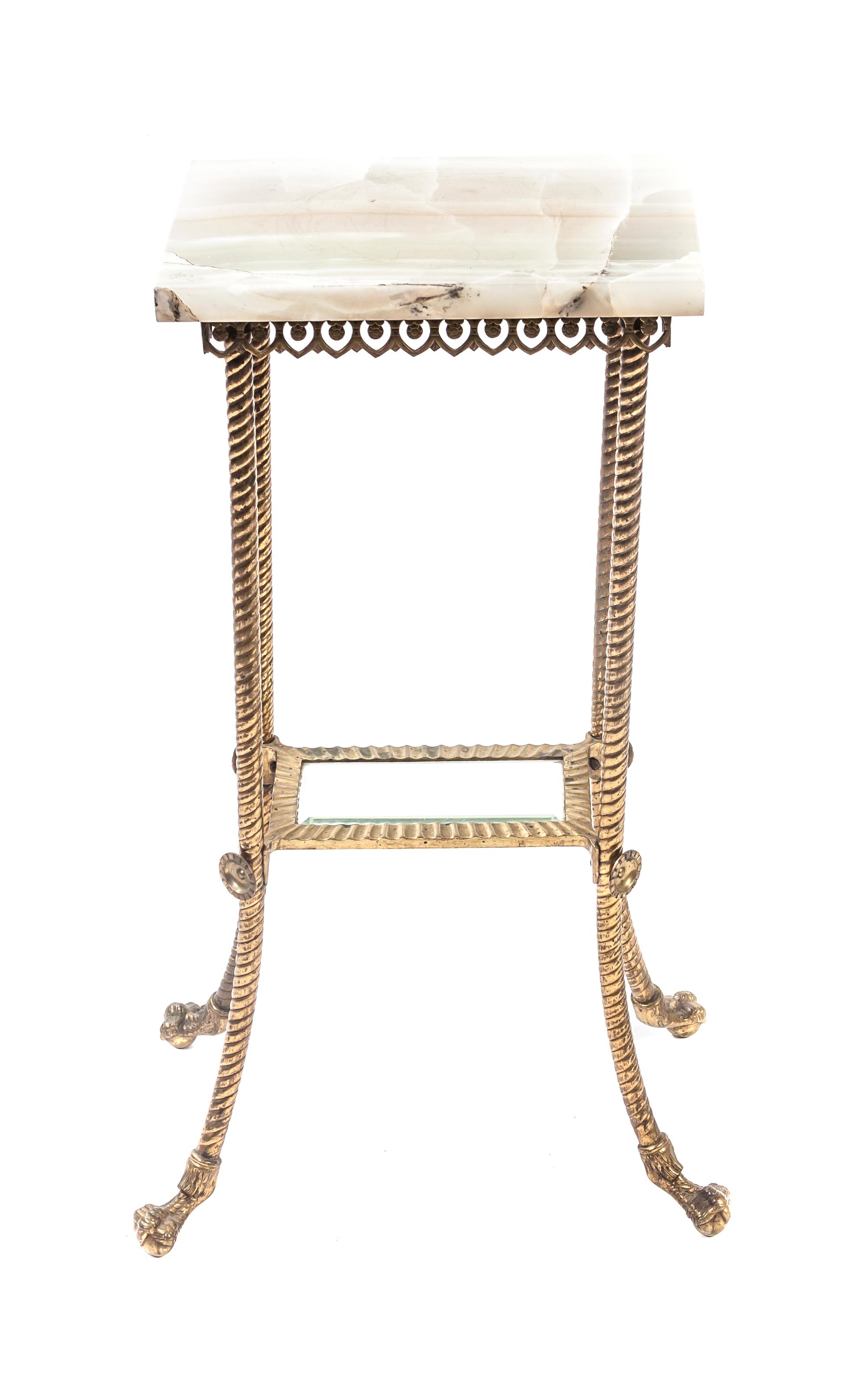 A Victorian Brass and Onyx Pedestal Table, Height 30 1/2 x width 14 x depth 12 inches.