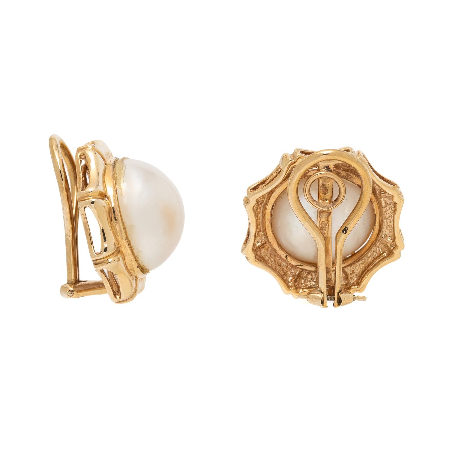 Mabé Pearl and Yellow Gold Earrings