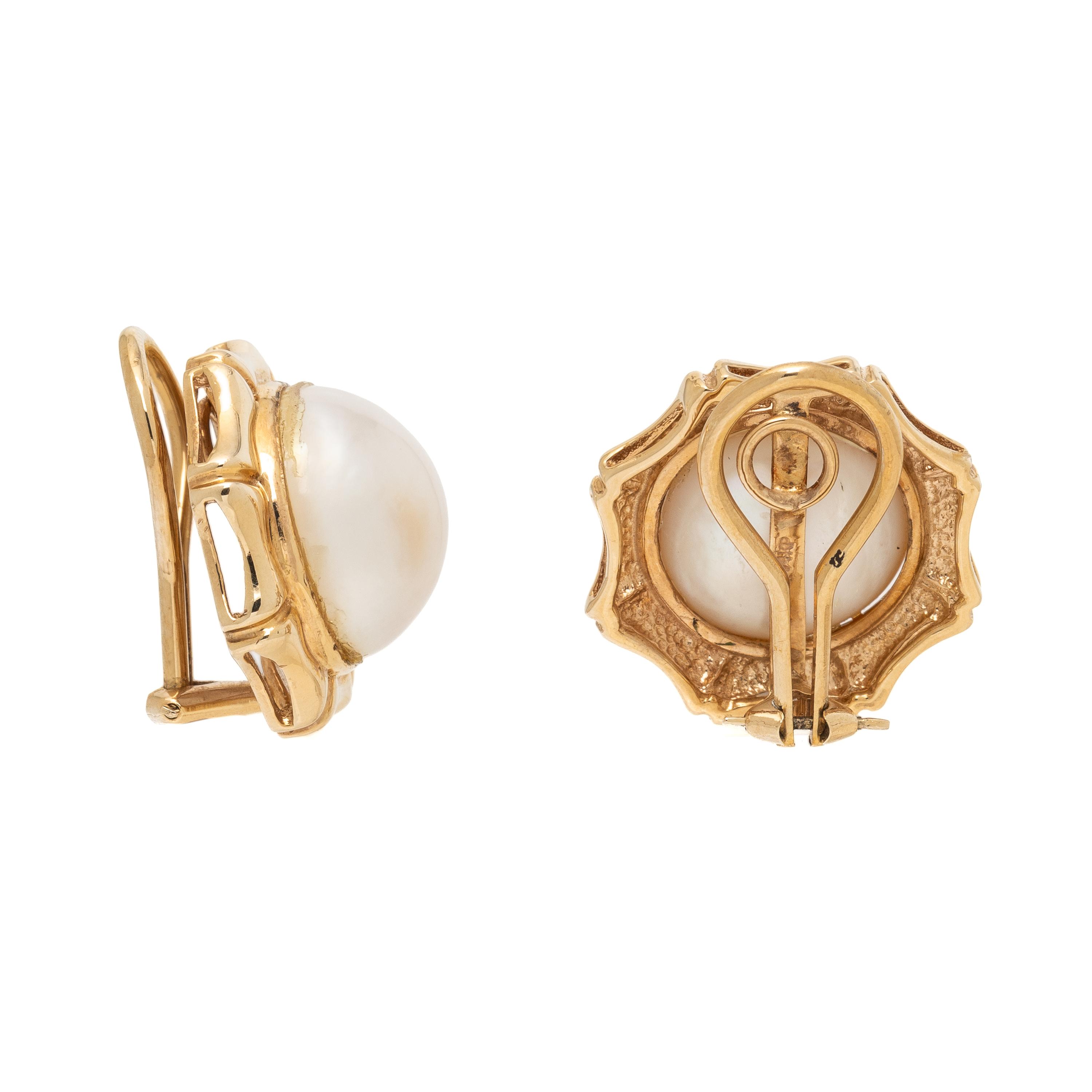 Mabé Pearl and Yellow Gold Earrings