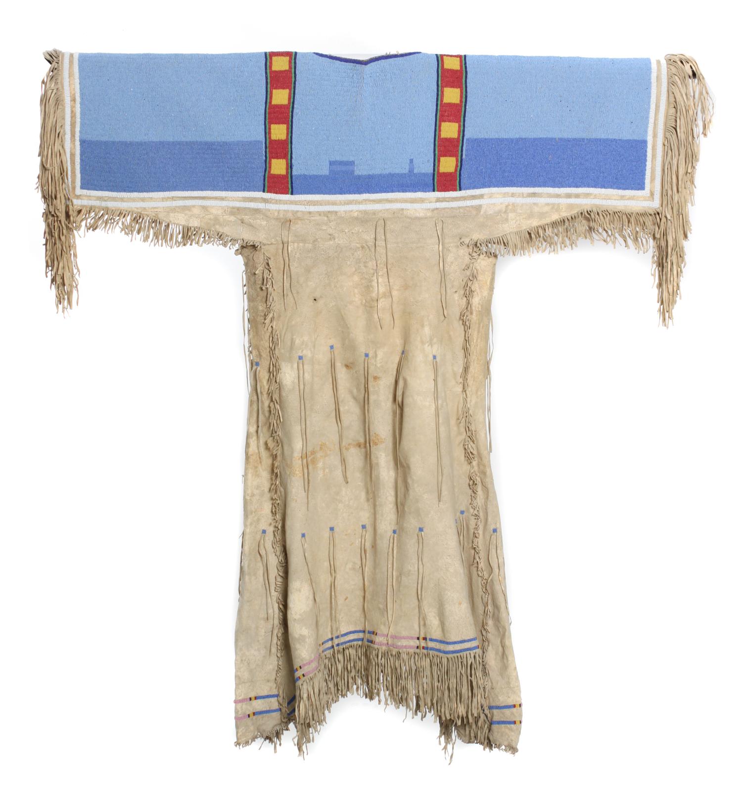 A Shoshone Beaded Hide Dress Length 55 x width 48 inches. — CIRCA 1885