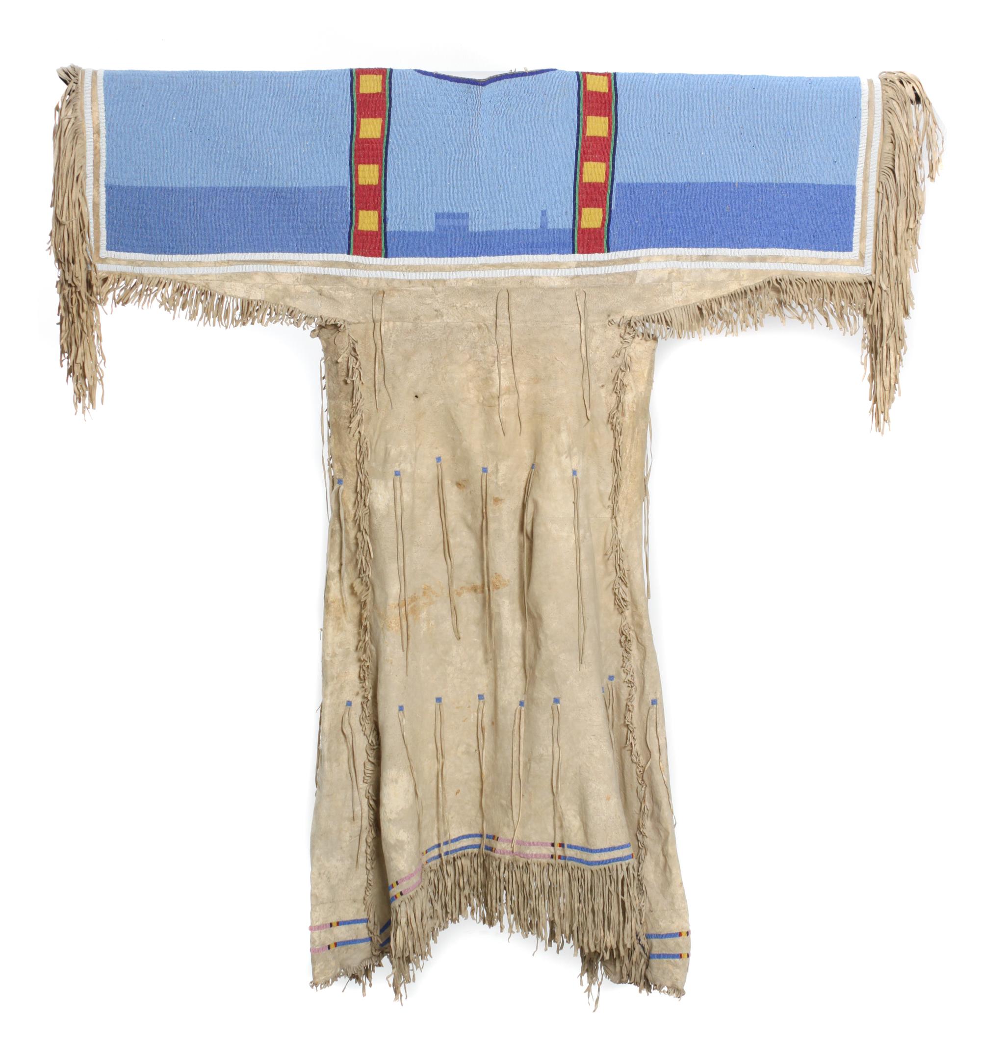 A Shoshone Beaded Hide Dress Length 55 x width 48 inches. — CIRCA 1885