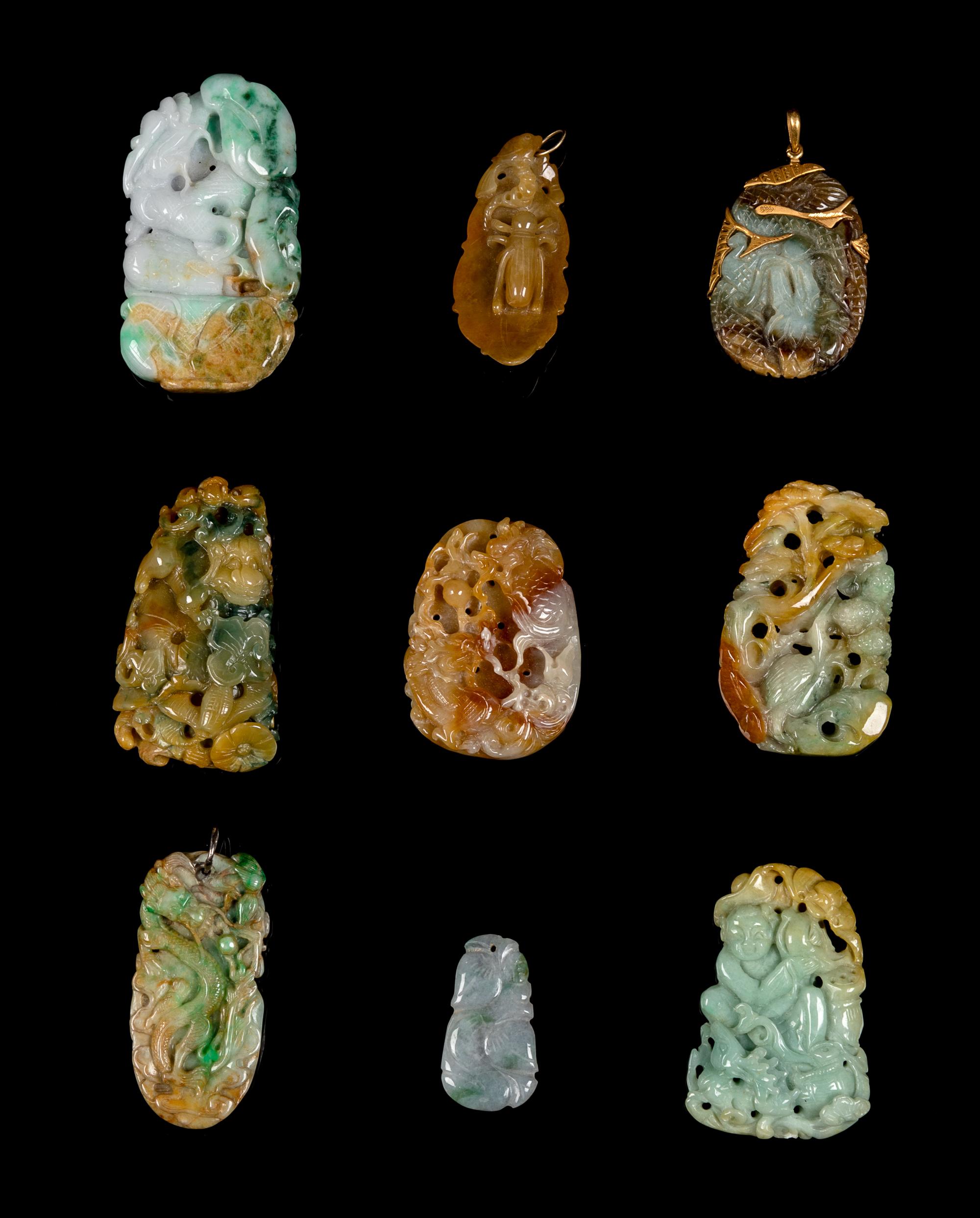 Nine Chinese Jadeite Pendants