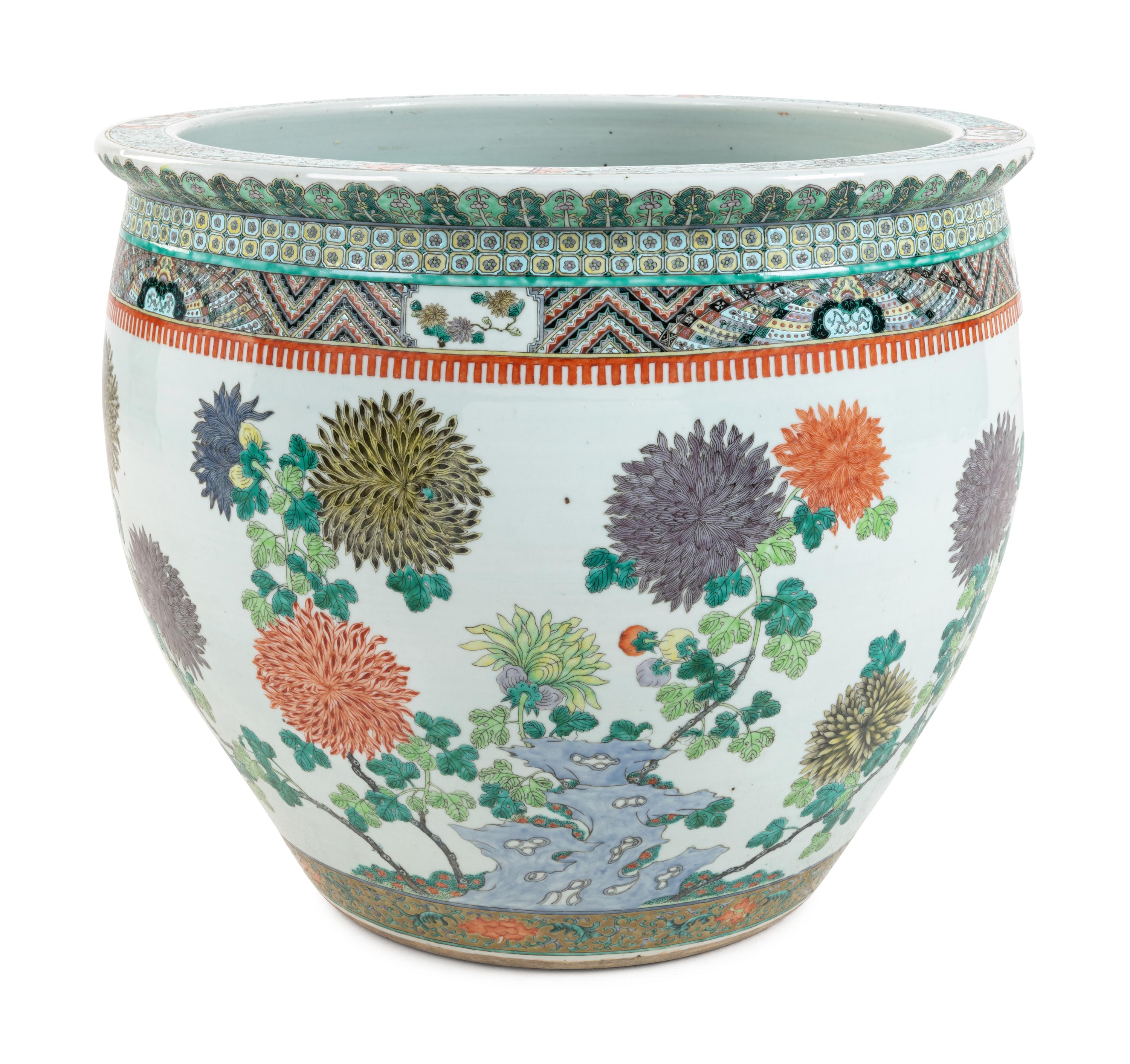 A Large Chinese Famille Verte Porcelain Jardinière