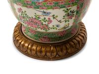 A Pair of Rose Medallion Porcelain Vases on Carved Giltwood Bases