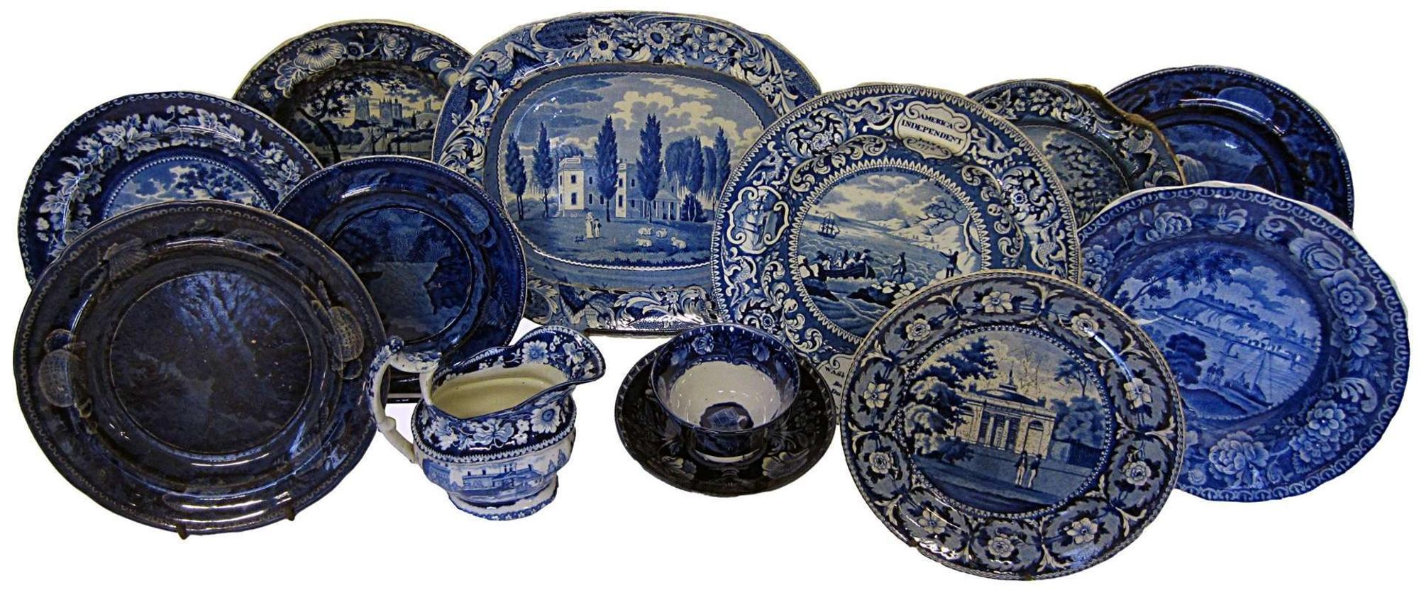 Group of thirteen Staffordshire transferware items various makers, first half 19th century