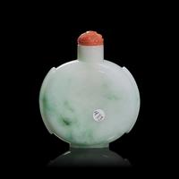 A Chinese Carved Jadeite Flask Form Snuff Bottle