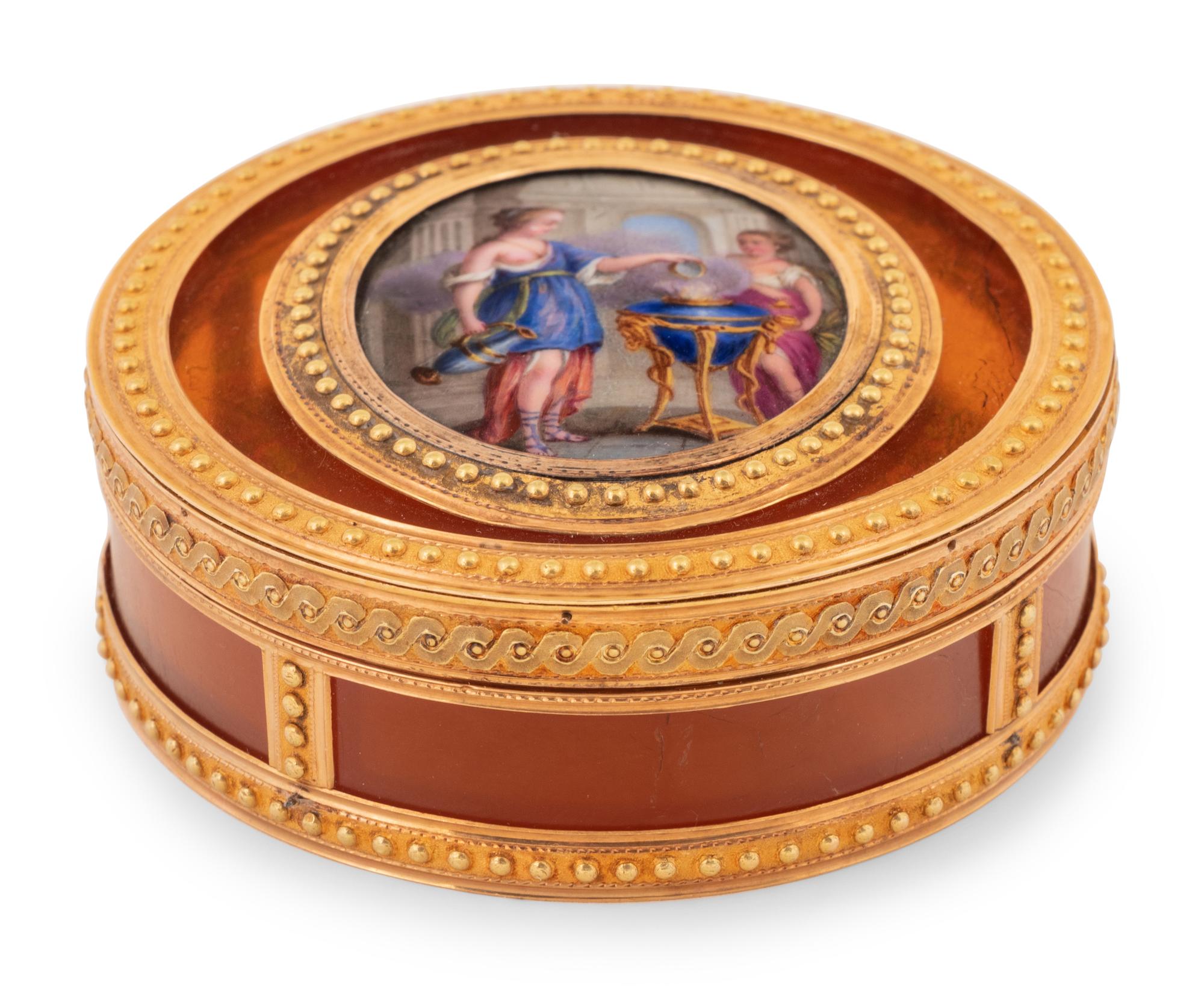 A Louis XV Gold and Enamel Plaque-Mounted Bonbonnière