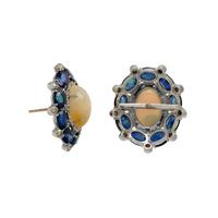 OPAL, SYNTHETIC SAPPHIRE AND DIAMOND EARRINGS