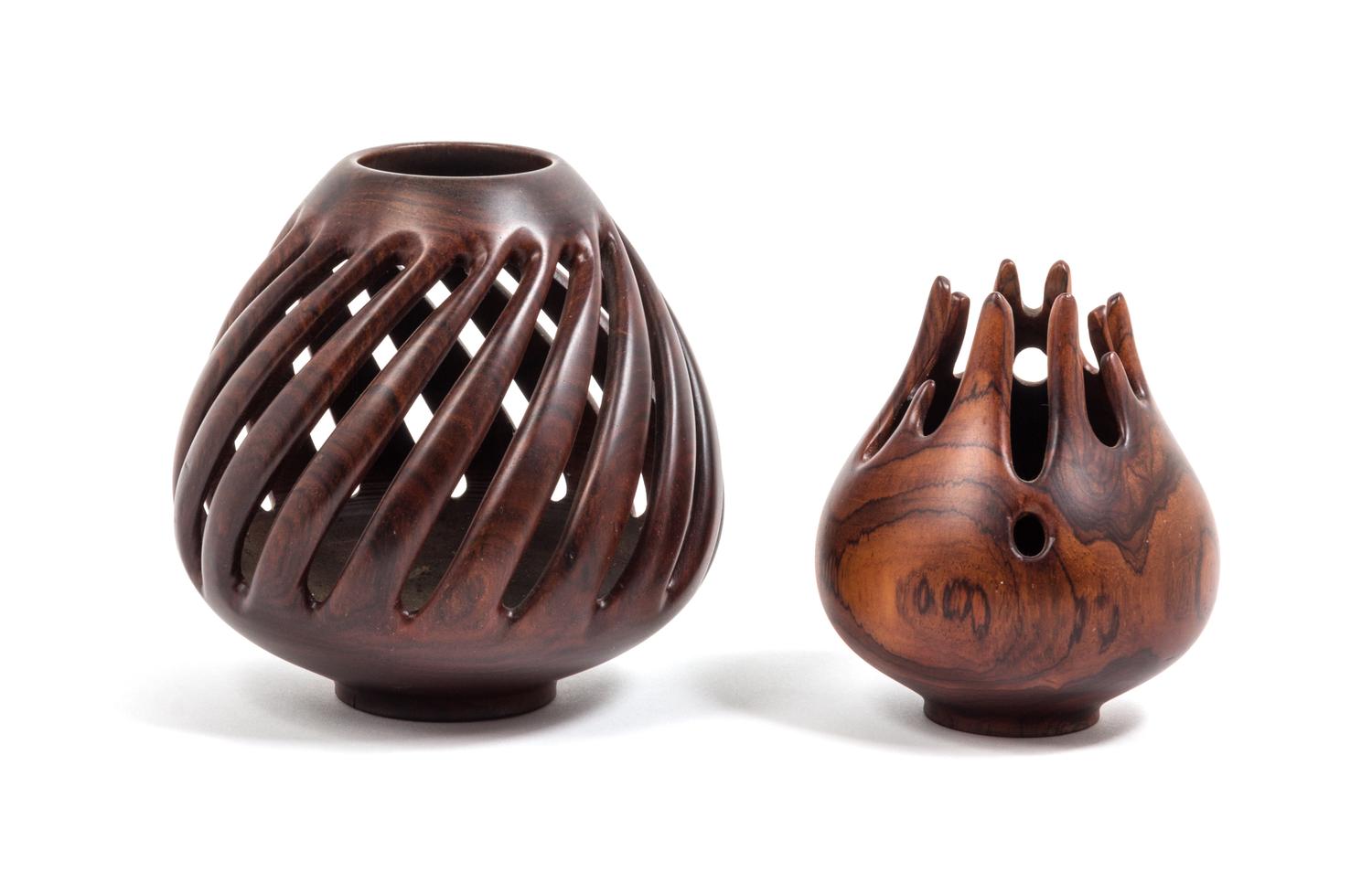 American, SECOND HALF 20TH CENTURY, two cyclone form wood vessels