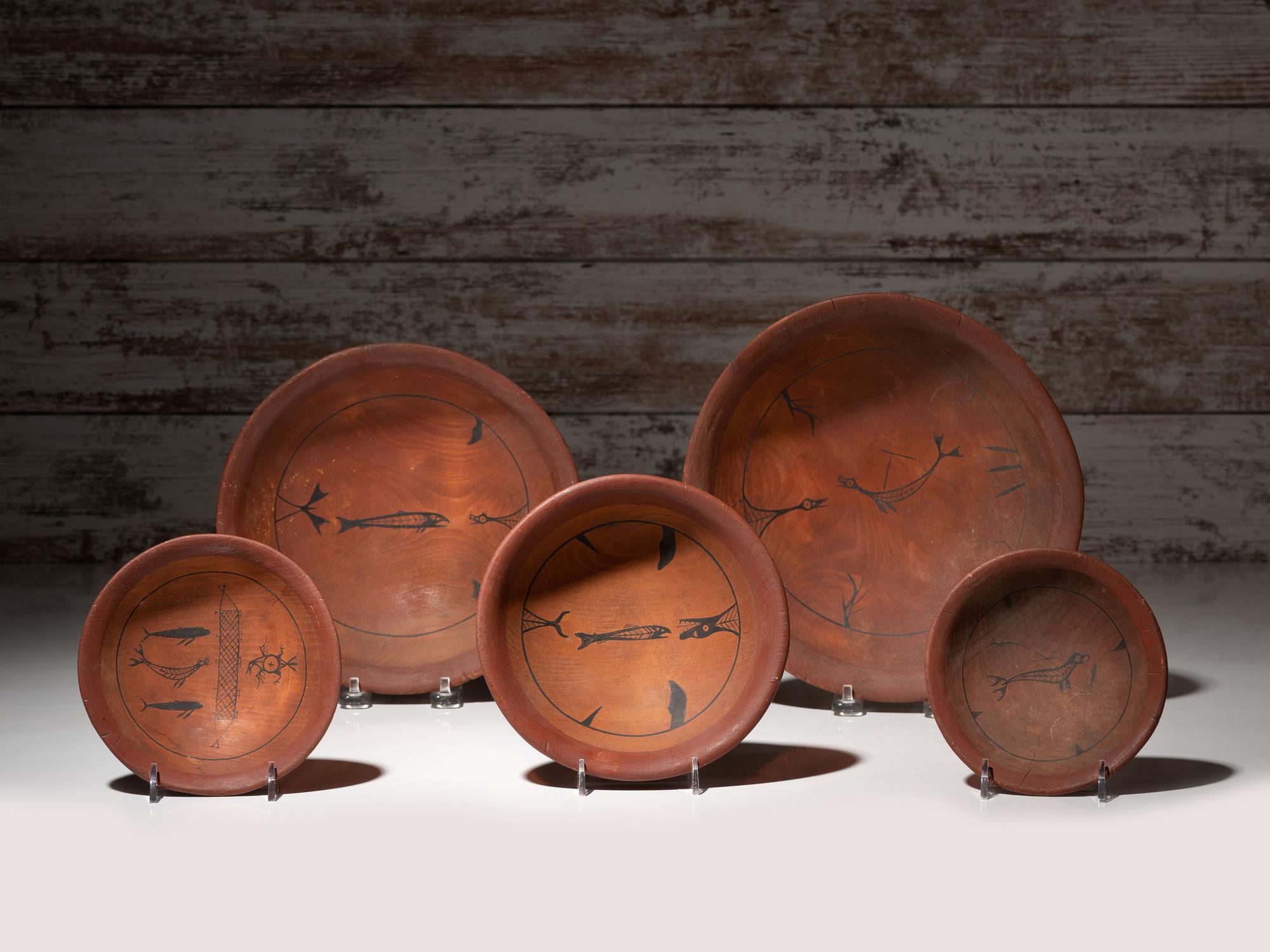 Yup'ik Painted Wood Bowls, Graduated Sizes