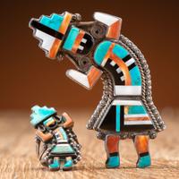 Zuni Silver and Mosaic Inlay Rainbow Man Pin/Brooch AND Ring