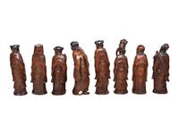 Eight Chinese Carved Hardwood Figures of the Daoist Immortals