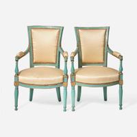 A pair of Directoire painted and parcel-gilt fauteuils circa 1800