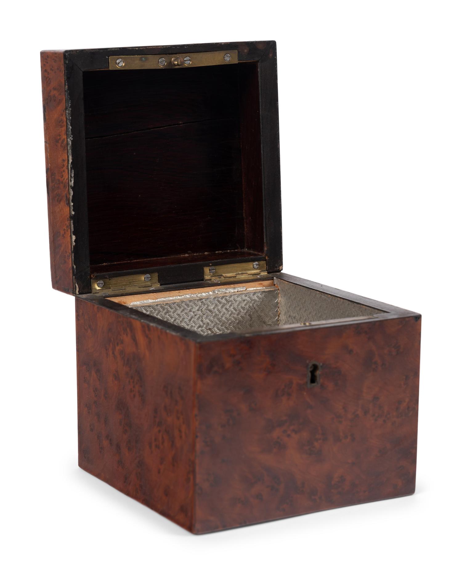 Two French Brass Inlaid Burlwood Boxes