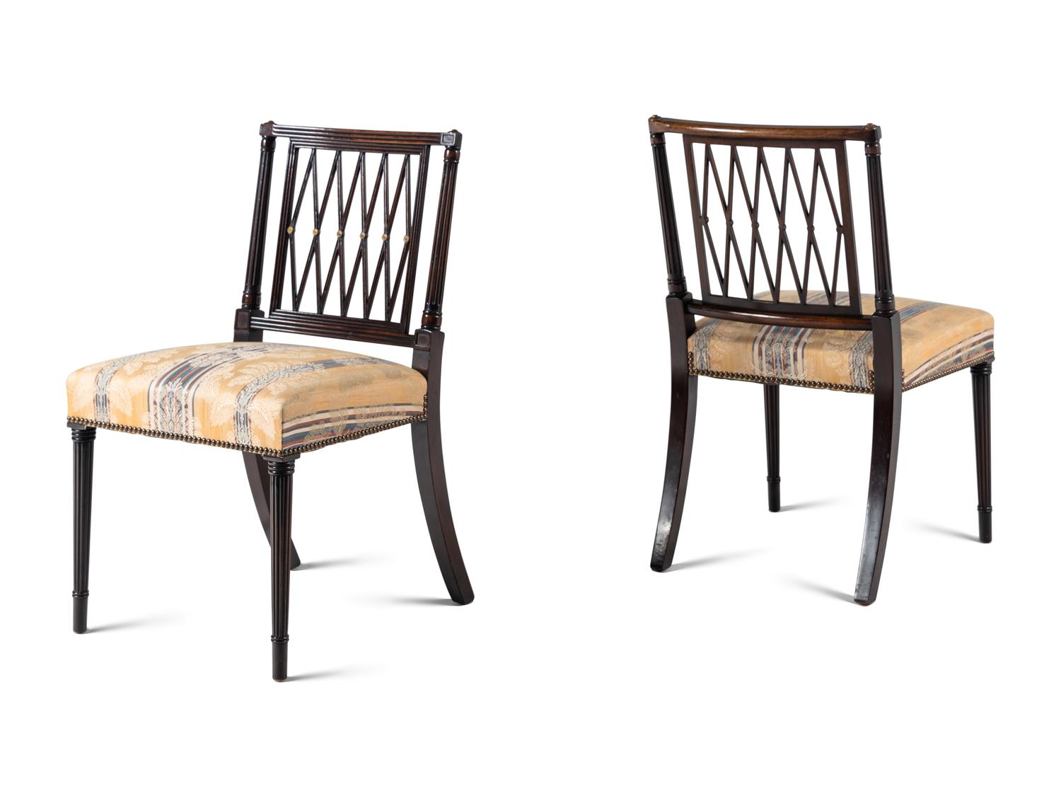 A Set of Ten George III Style Brass Mounted Mahogany Dining Chairs