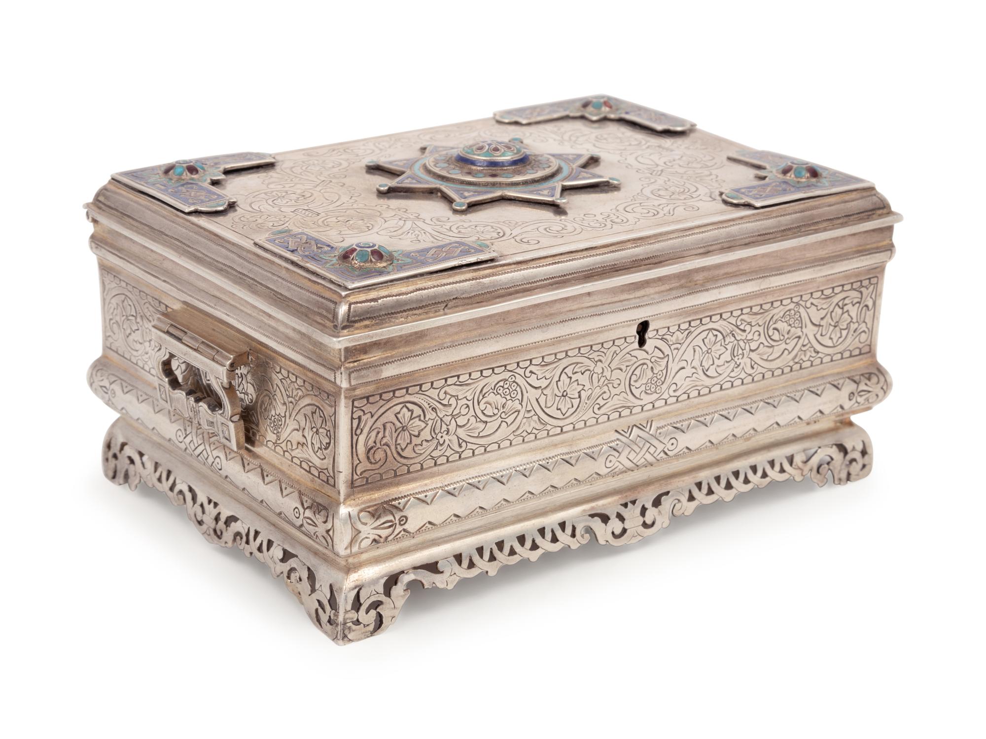A Russian Enameled Silver Table Casket