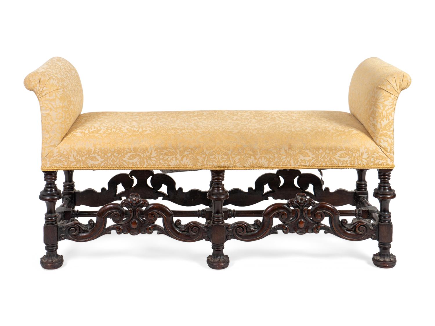 A William and Mary Style Upholstered Window Seat — 20TH CENTURY