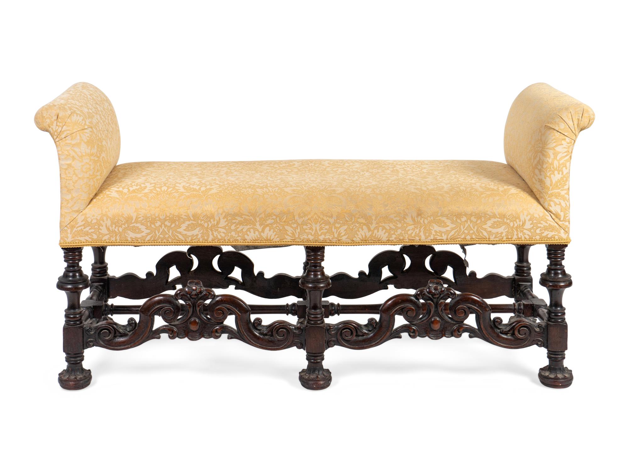 A William and Mary Style Upholstered Window Seat — 20TH CENTURY