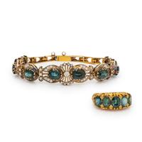 Sapphire, Diamond, and Yellow Gold Ring and Bracelet