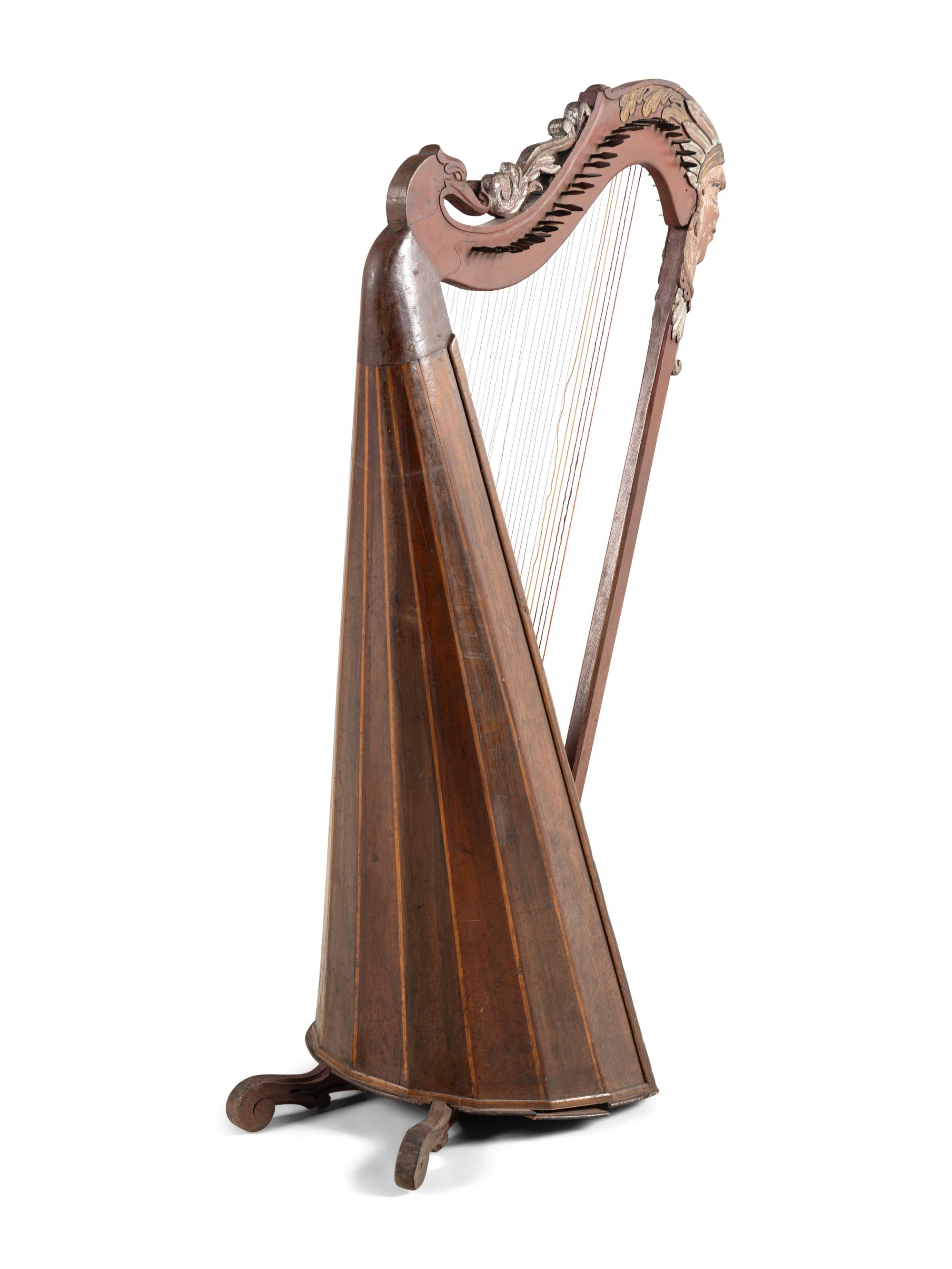 A Carved and Painted Harp With Native American Figure, Early 20th Century