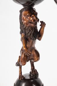 A Pair of Bronze Lion-Form Jardinières