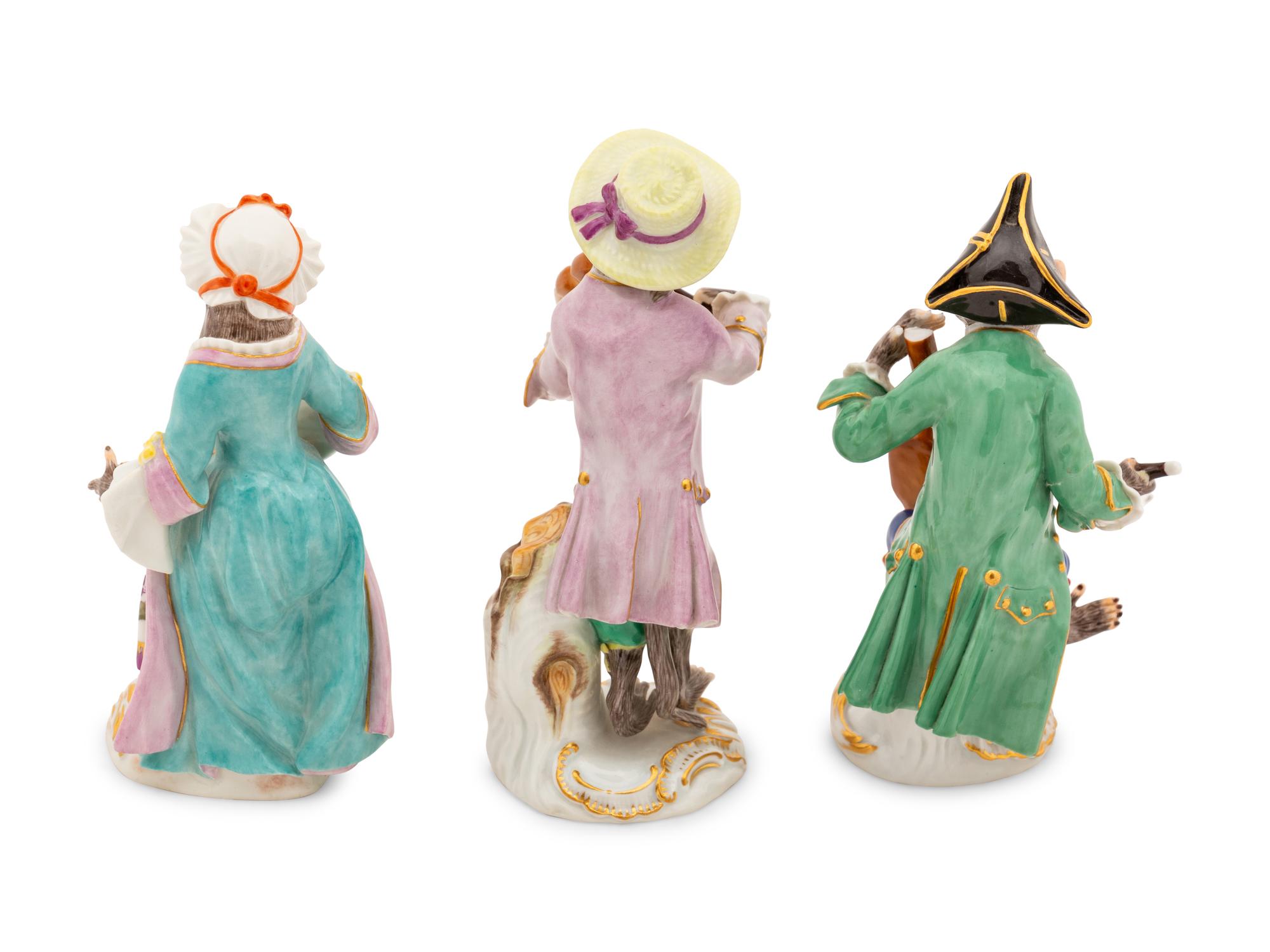 Six Meissen Porcelain Monkey Musicians