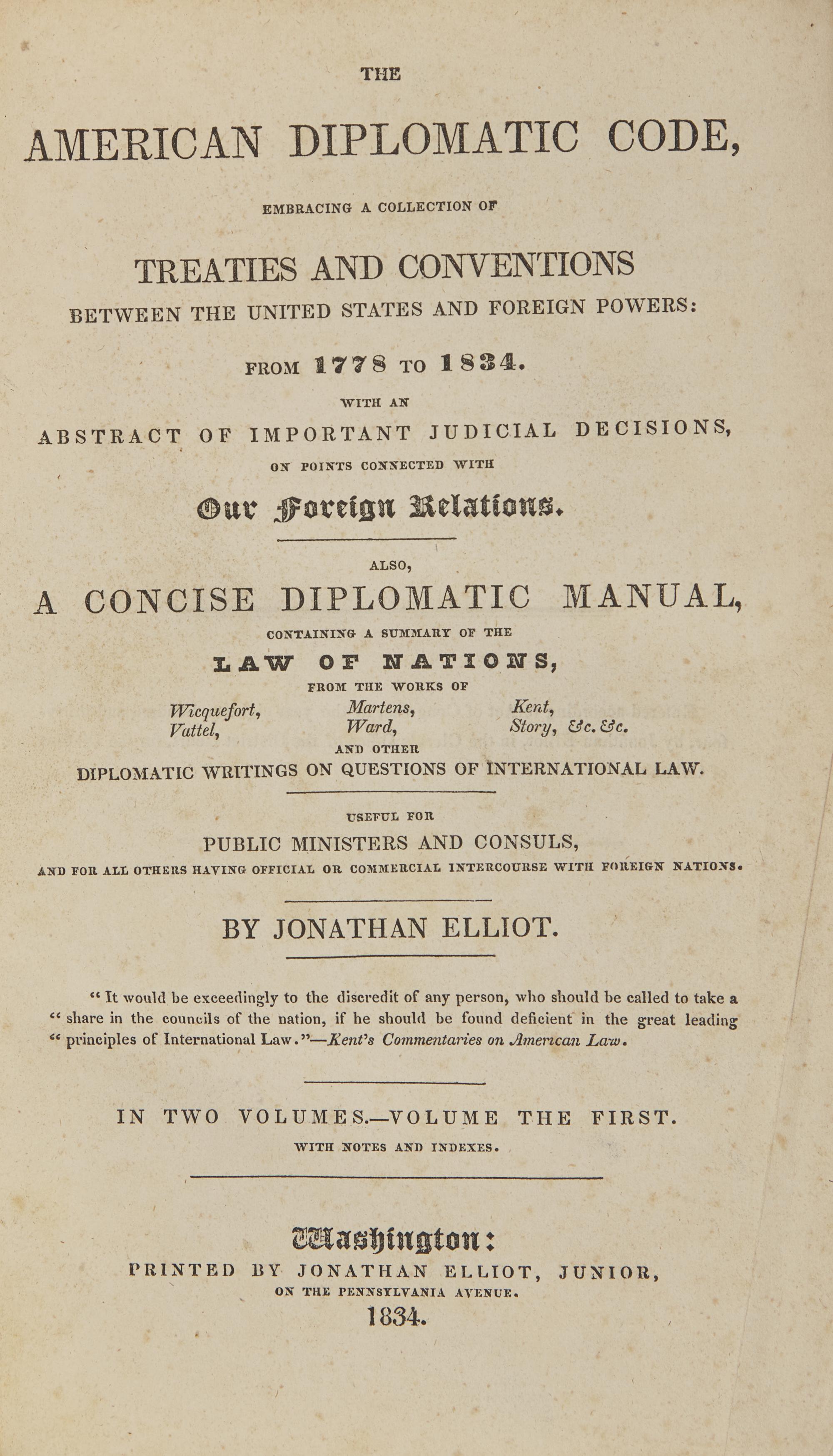 [Americana] [Farragut, David G.] Elliot, Jonathan. The American Diplomatic Code...