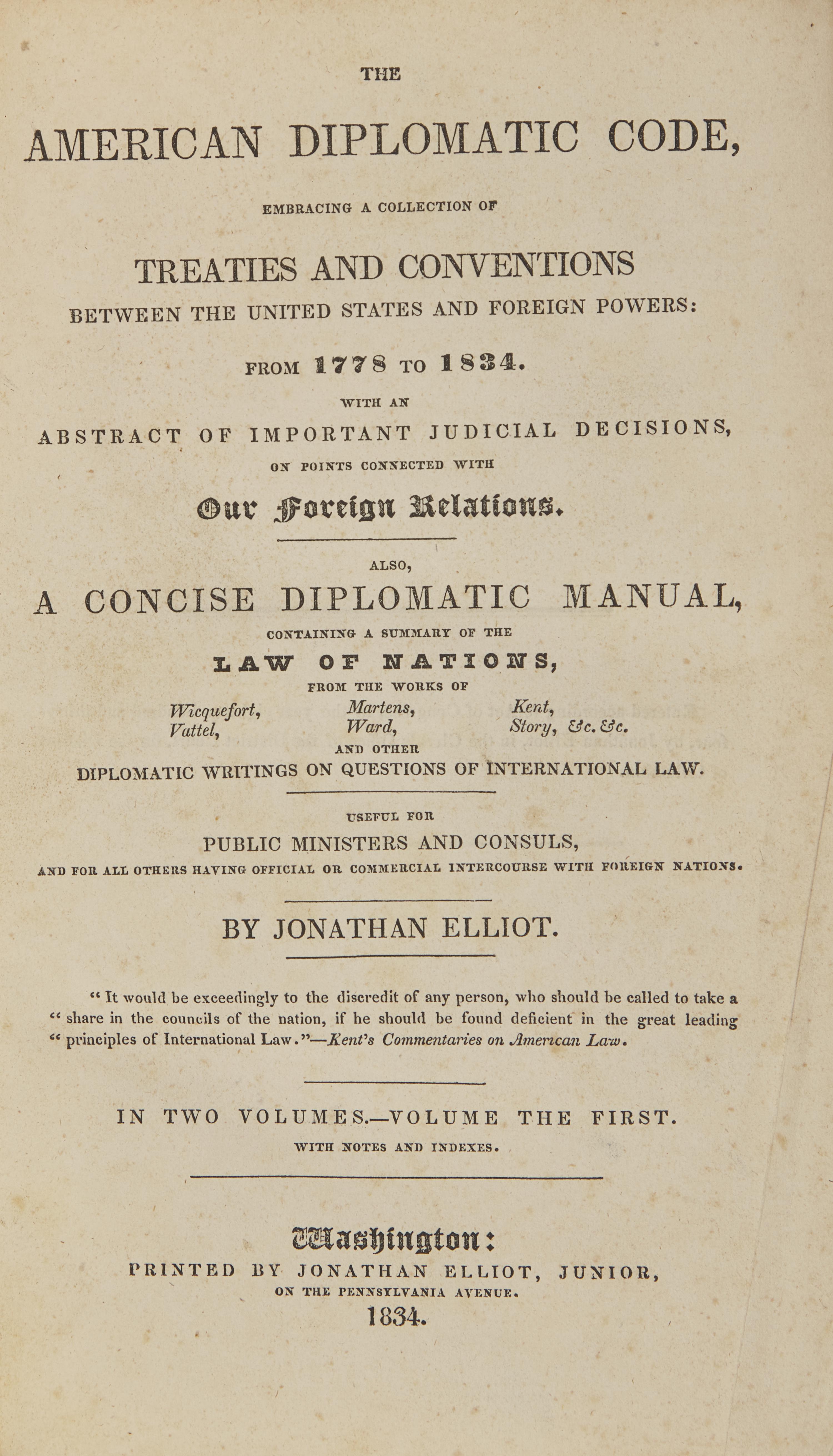 [Americana] [Farragut, David G.] Elliot, Jonathan. The American Diplomatic Code...