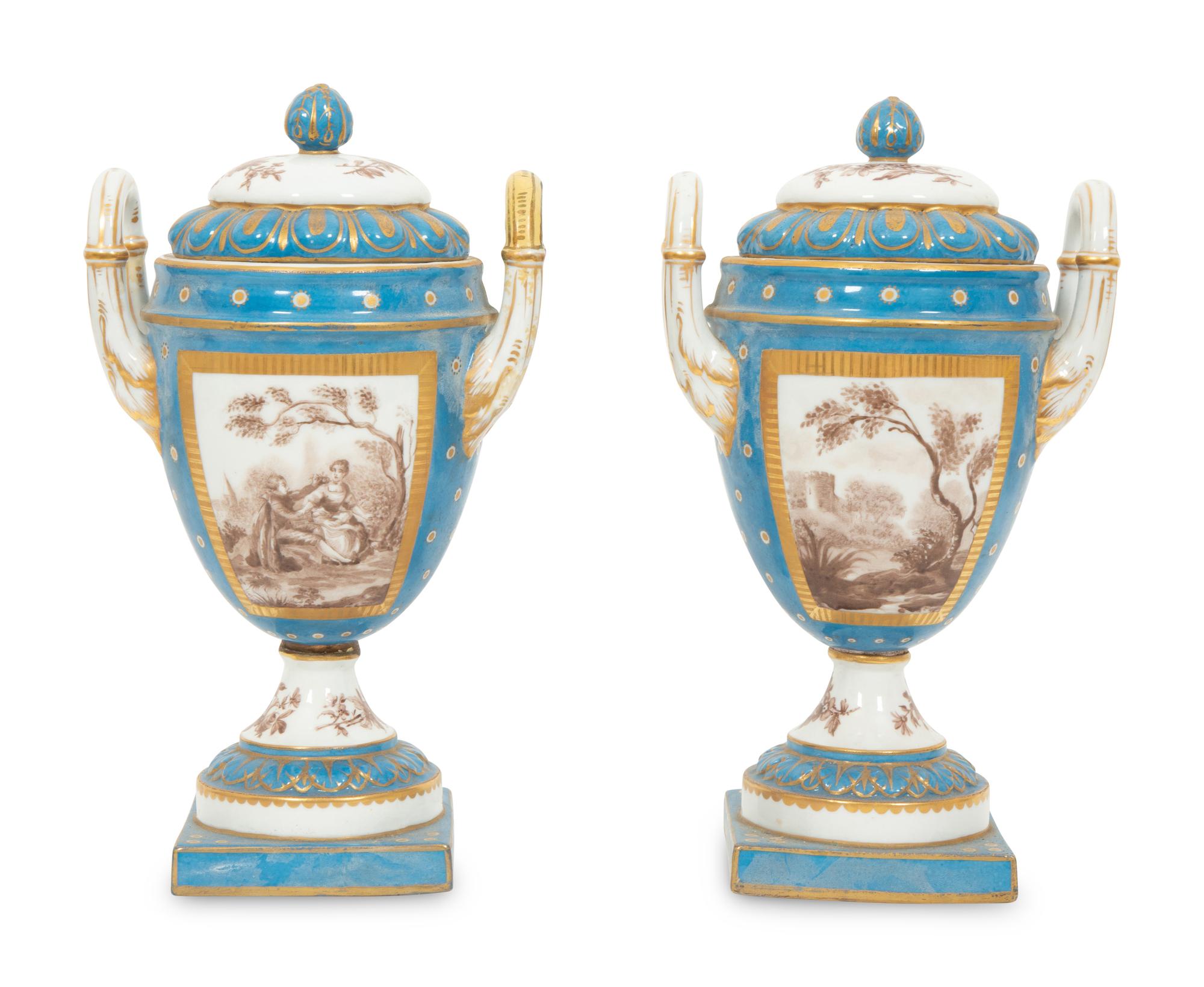A Pair of S è vres Style Porcelain Covered Urns