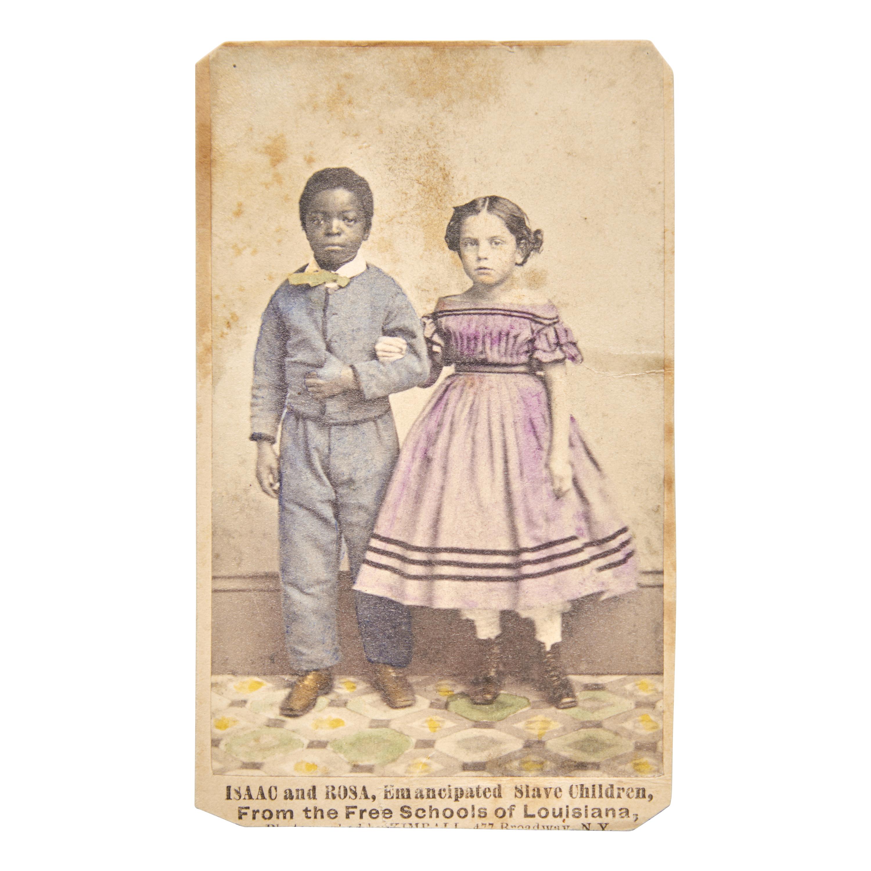 [African-Americana] Hand-colored CDV of Isaac and Rosa, Emancipated Slave Children