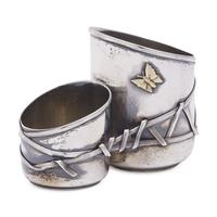 An Aesthetic Movement Japanesque Sterling Silver and Mixed Metal Double Bud Vase