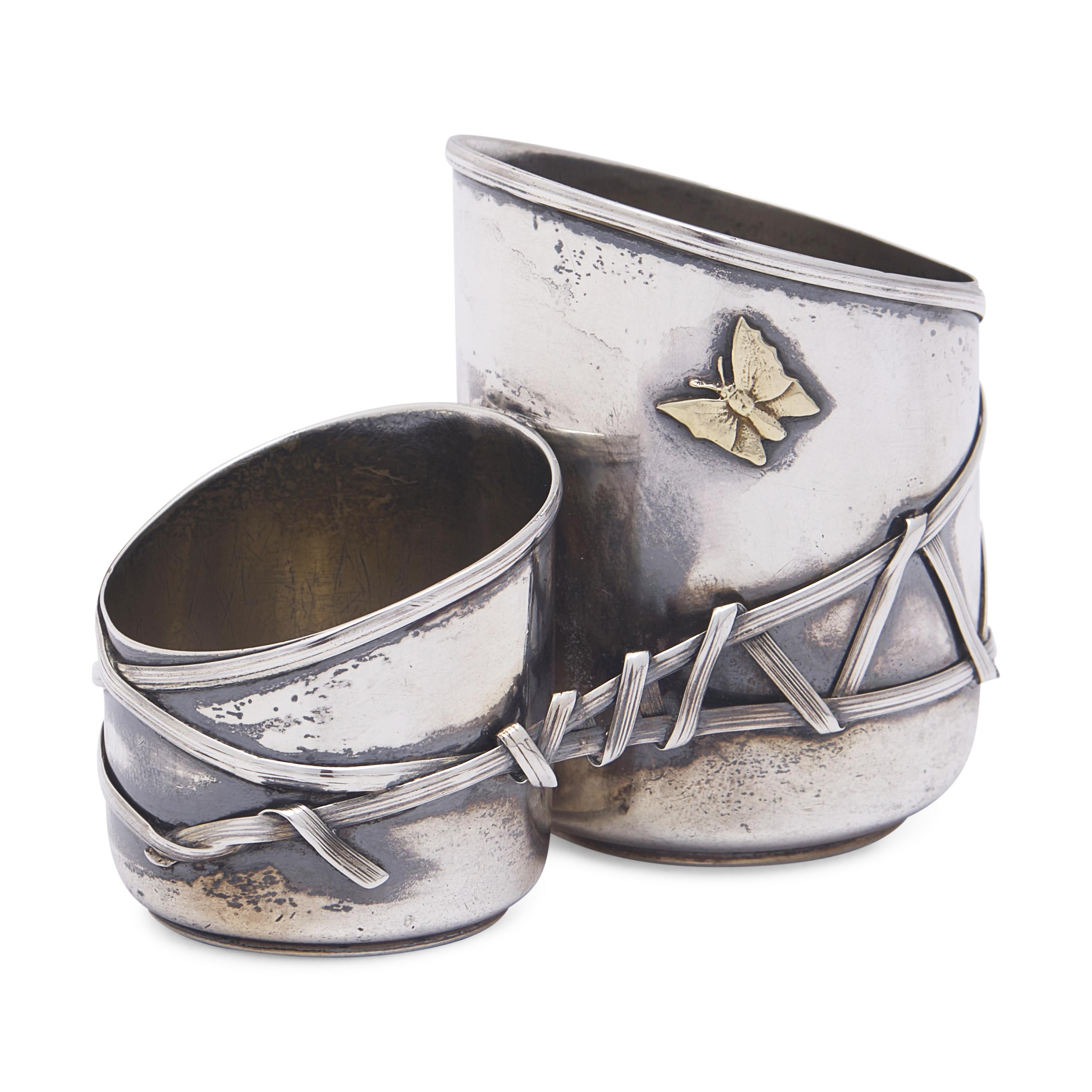 An Aesthetic Movement Japanesque Sterling Silver and Mixed Metal Double Bud Vase