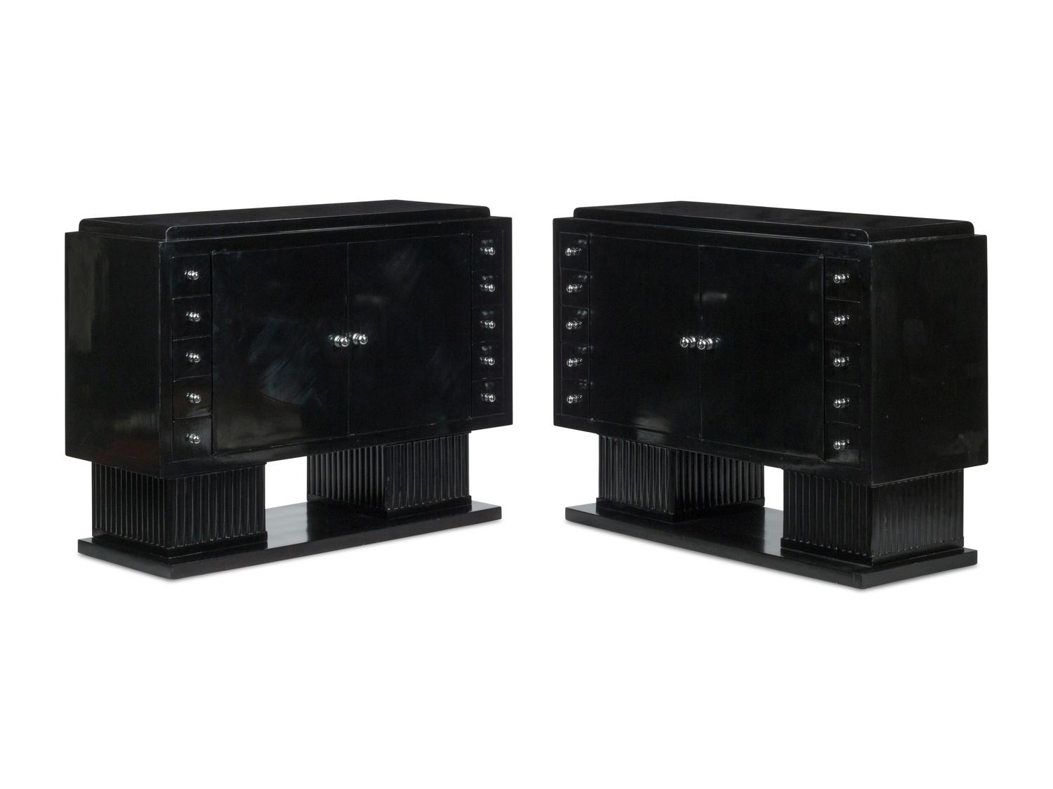 A Pair of Art Deco Style Ebonized Cabinets