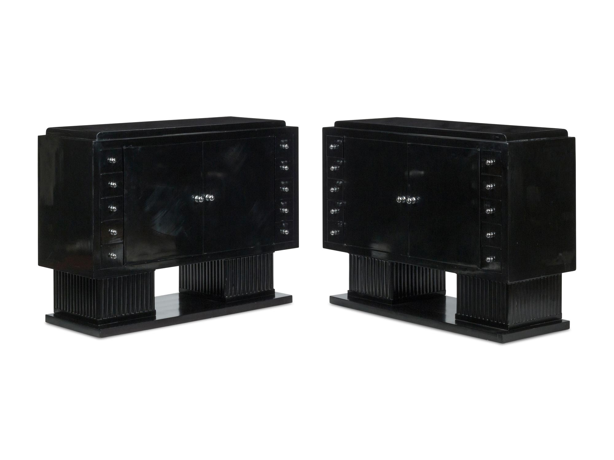 A Pair of Art Deco Style Ebonized Cabinets