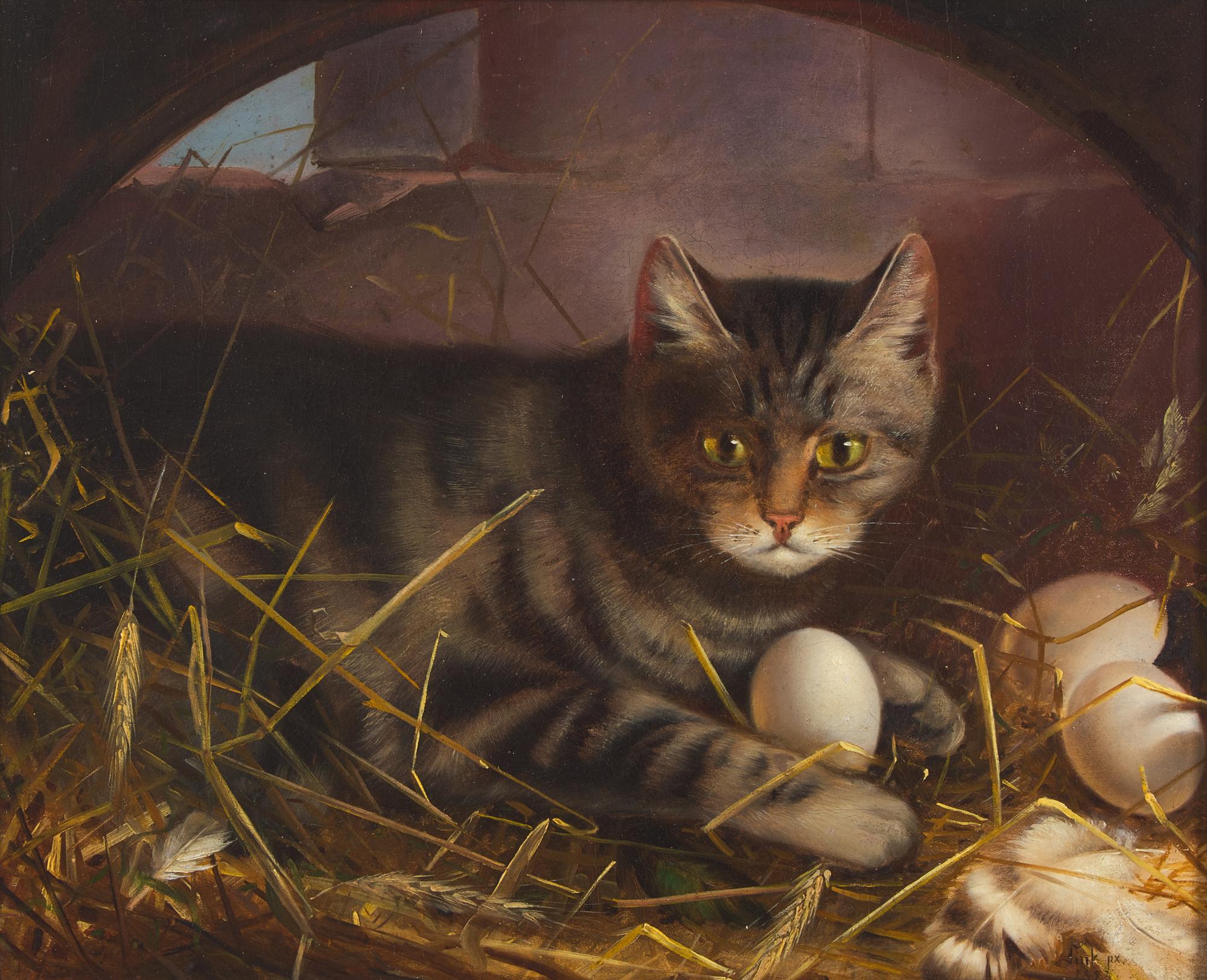 Attributed to Carl W.E. Fink (German, 1814-1890), A Cat in the Chicken Coop