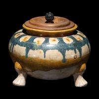 A Tang Style Sancai Glazed Tripod Footed Pottery Jar