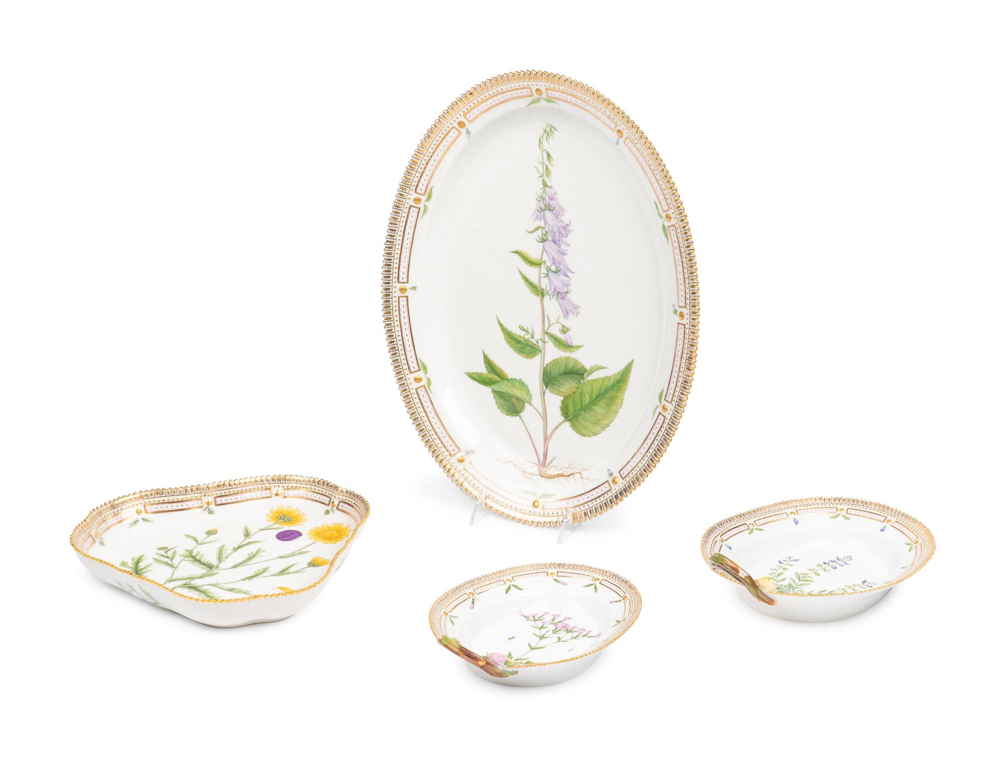 A Group of Four Royal Copenhagen Flora Danica Porcelain Serving Articles