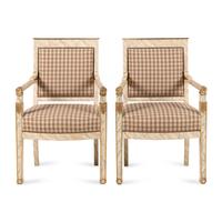 A Pair of Directoire Style Faux-Marble Painted Armchairs