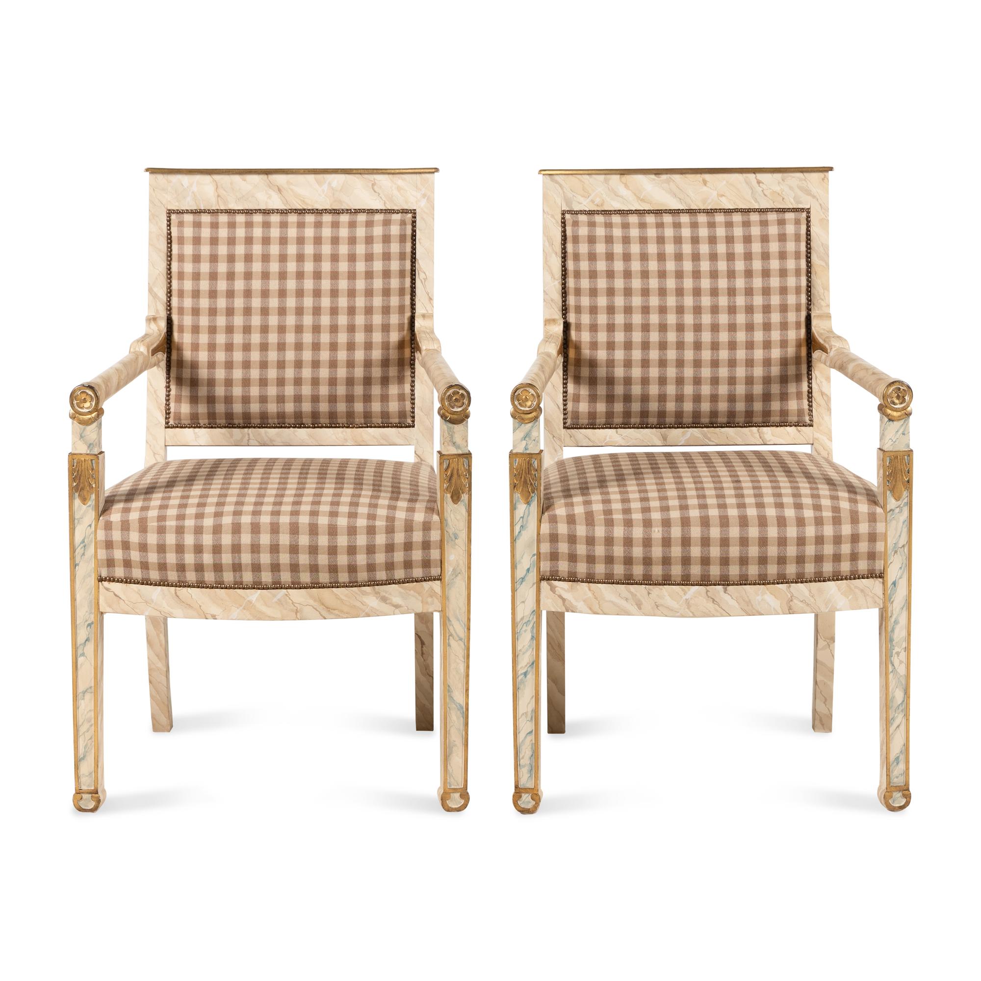A Pair of Directoire Style Faux-Marble Painted Armchairs